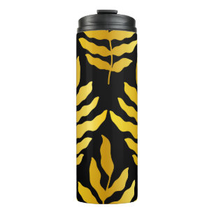 Termo Diseño moderno con hojas. Hojas tropicales de oro