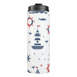 Termo Diseño náutico azul, blanco y rojo