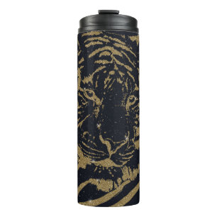Termo Diseño negro del tigre de oro