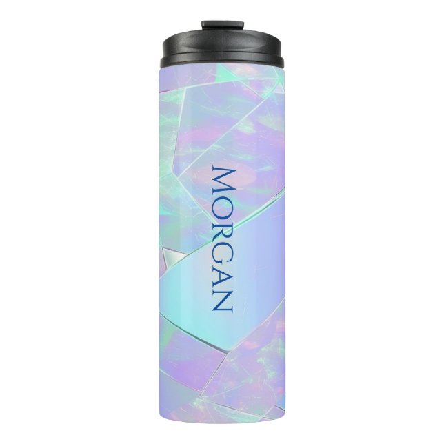 Termo Diseño, nombre o mensaje verde azulado y morado ir (Anverso)