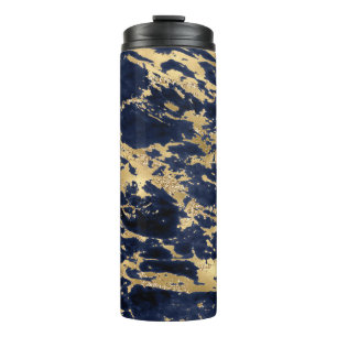 Termo Diseño Purpurina de las venas azules de oro de la
