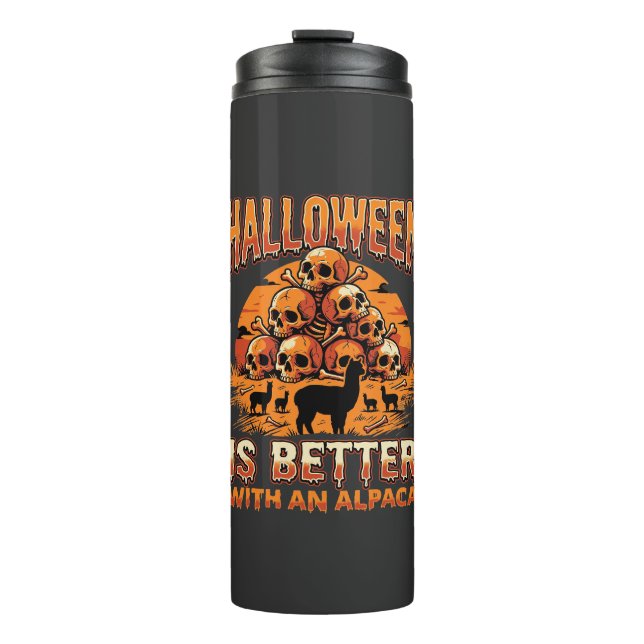 Termo Diseño Retro de Terror Cráneo de Alpaca de Hallowe (Anverso)