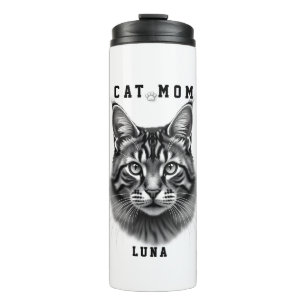 Termo Diseño Simple Adorable Gata Mamá Gato Negro Amante