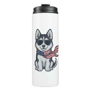 Termo Diseño vectorial de cachorro de husky patriótico v