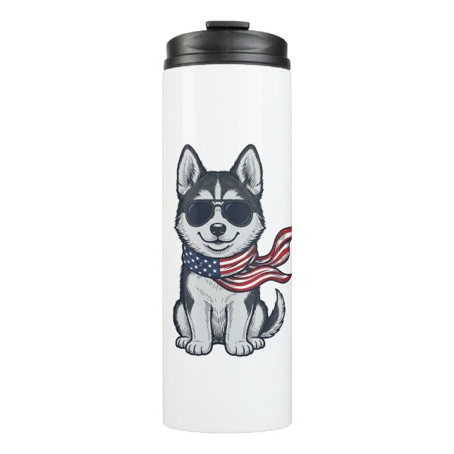 Termo Diseño vectorial de cachorro de husky patriótico v (Anverso)