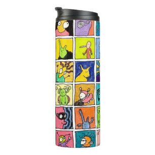 Termo Diseños cuadrados de caras extrañas y raras de dib