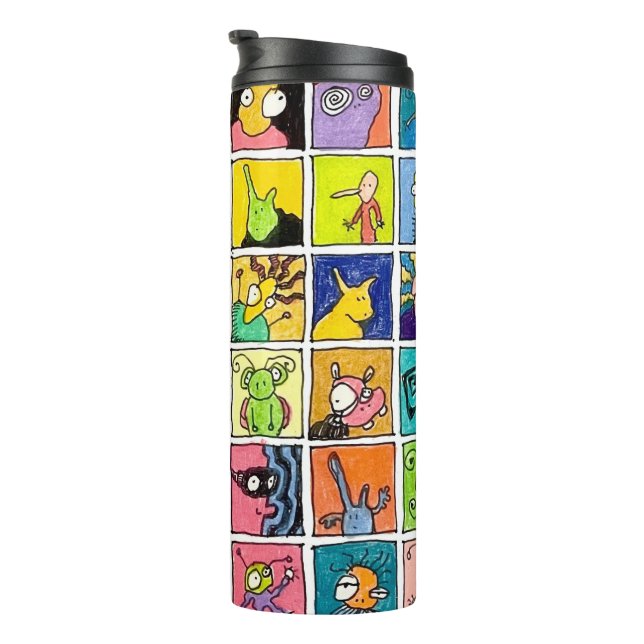 Termo Diseños cuadrados de caras extrañas y raras de dib (Rotado hacia la derecha)