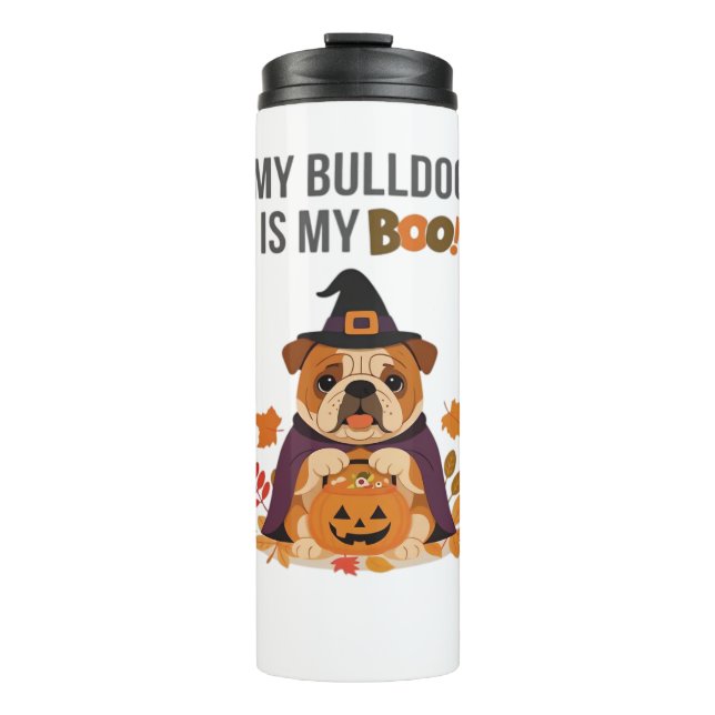 Termo Disfraz de Halloween bulldog Mi Bulldog es mi novi (Anverso)