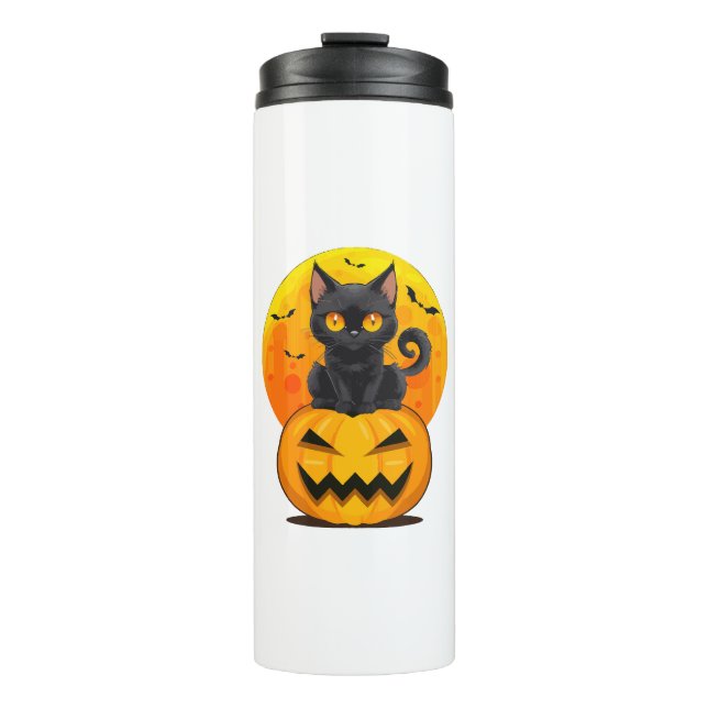 Termo Disfraz de Halloween de calabaza gato negro  (Anverso)