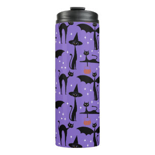 Termo Disfraz de Halloween MCM Minimalista Gatos Morado