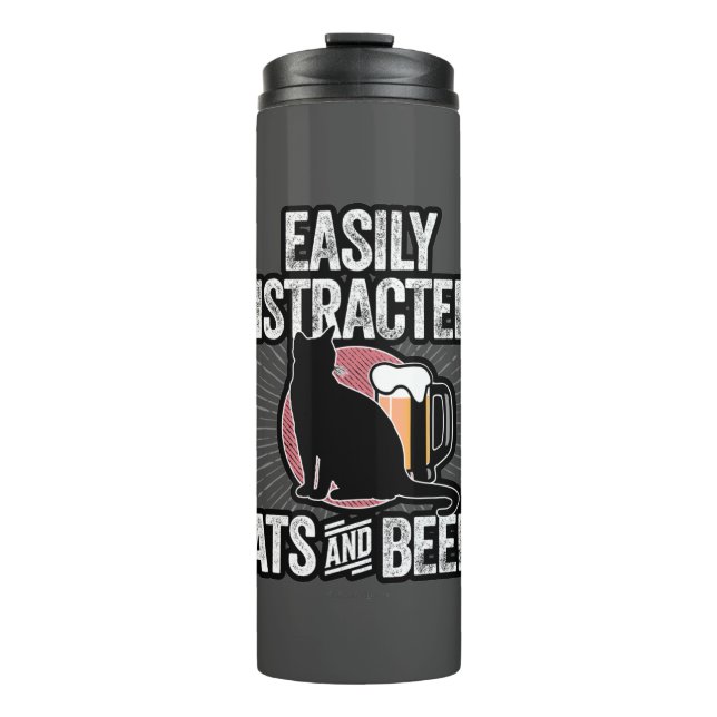 Termo Distracción fácil por gatos y cerveza (Anverso)