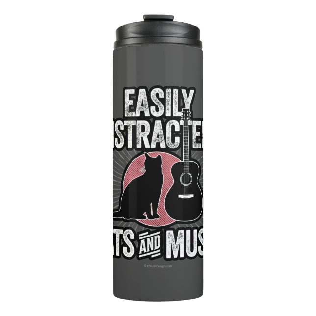Termo Distracción fácil por gatos y música (Anverso)