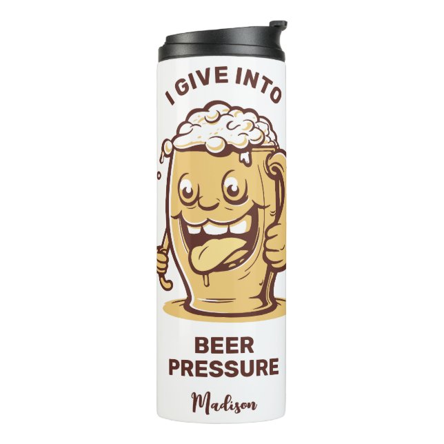 Termo Divertido nombre personalizado y cerveza de texto (Rotado hacia la izquierda)