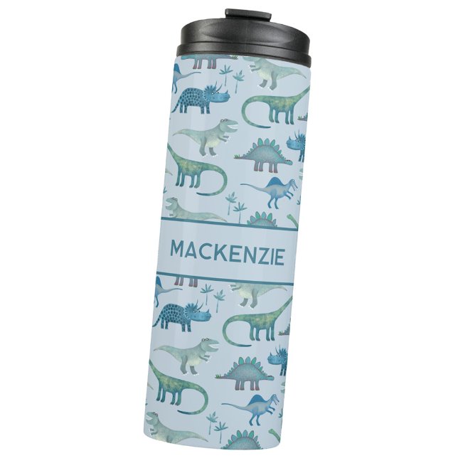 Termo Divertido patrón de dinosaurio personalizado (Personalized name fun dinosaur pattern thermal tumbler)