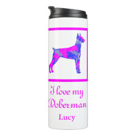 Termo Doberman Pinscher Dog Hot Pink & Blue Silhouette