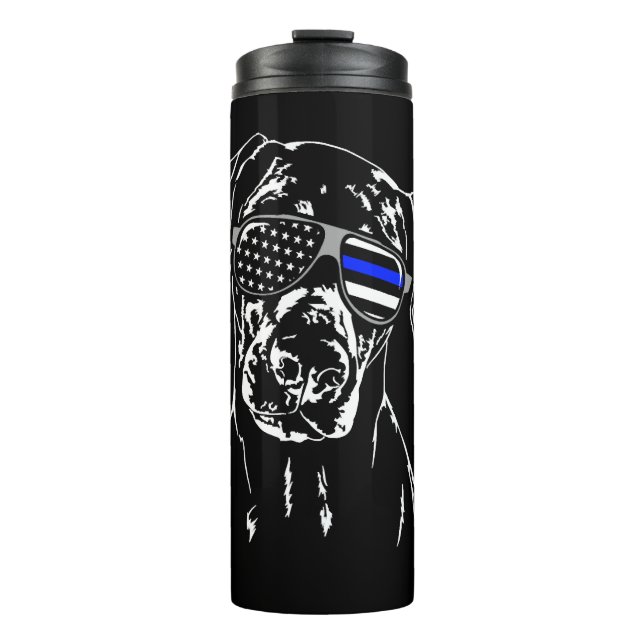 Termo Doberman Pinscher Línea Azul Gafas de sol K9 perro (Anverso)