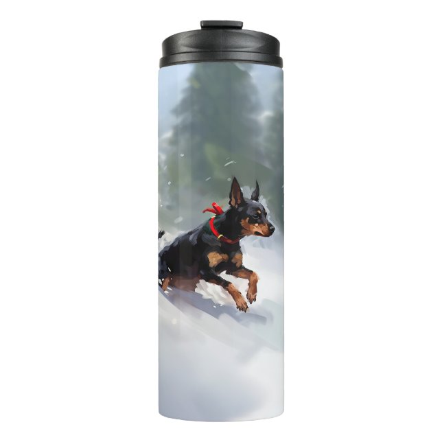Termo Doberman Pinscher Navidad nieve invierno (Anverso)