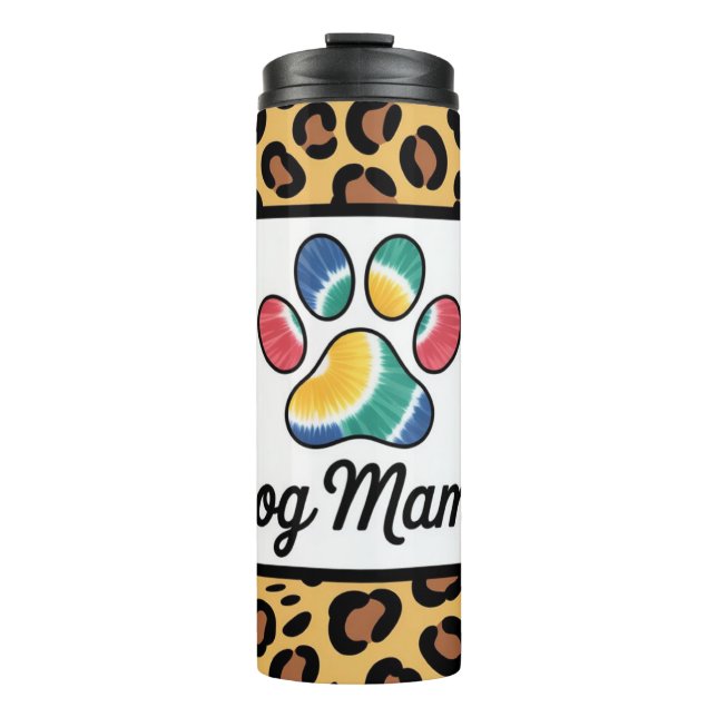 Termo Dog Mama Tie-Dye Paw Print Leopard Pattern Design (Anverso)
