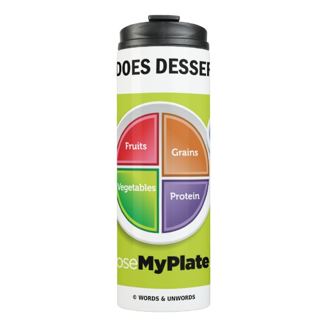 Termo ¿Dónde Se Encuentra El Postre? Humor de MyPlate (Anverso)