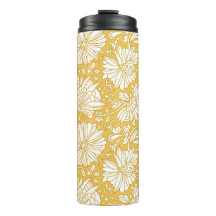 Termo Doodle dorado floral, abstracto dibujado a mano