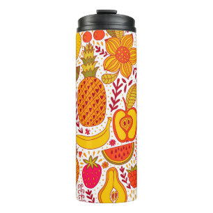 Termo Doodles de frutas: Patrón de cosecha de verano.
