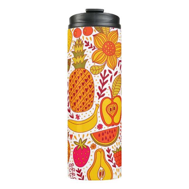 Termo Doodles de frutas: Patrón de cosecha de verano. (Anverso)