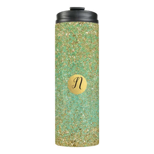 Termo Dorado Brillo Turquesa Acuático Moderno Glamour Te (Anverso)