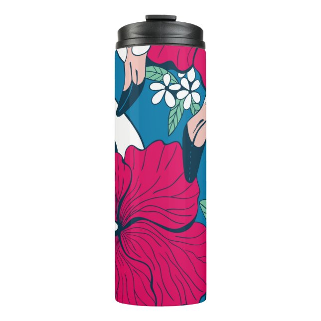 Termo Dos flamencos entre hibiscos y flores plumerias  (Anverso)