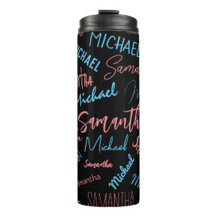 Termo Dos nombres parejas patrón monograma azul claro ro