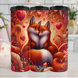 Termo Dos zorros en un bosque cardíaco