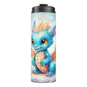 Termo Dragón azul del bebé blanco cristalizado-68799