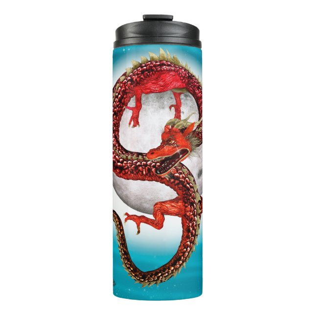 Termo Dragón de Luna Roja Arte de Fantasía Celestial (Anverso)