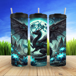 Termo Dragón místico bajo el brillo de la luna