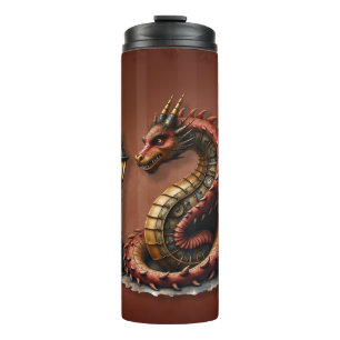 Termo Dragón Steampunk al lado de una lámpara de calle v