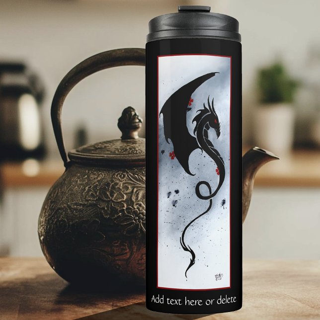 Termo Dragón Tribal Negro Negro Flores Rojas y Azules (Subido por el creador)