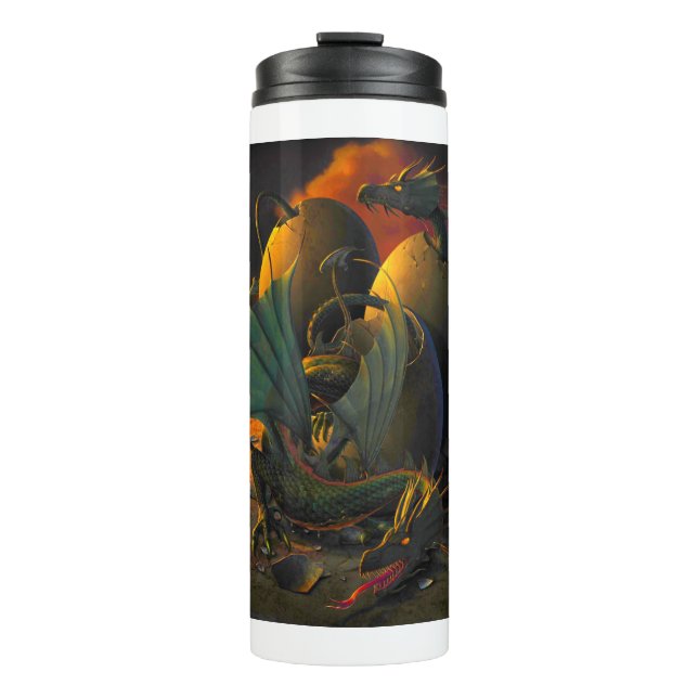 Termo Dragones bebés arrancando los huevos (Anverso)