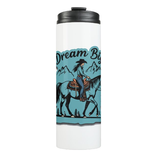 Termo Dream Big-Cowgirl Riendo Caballo (Anverso)