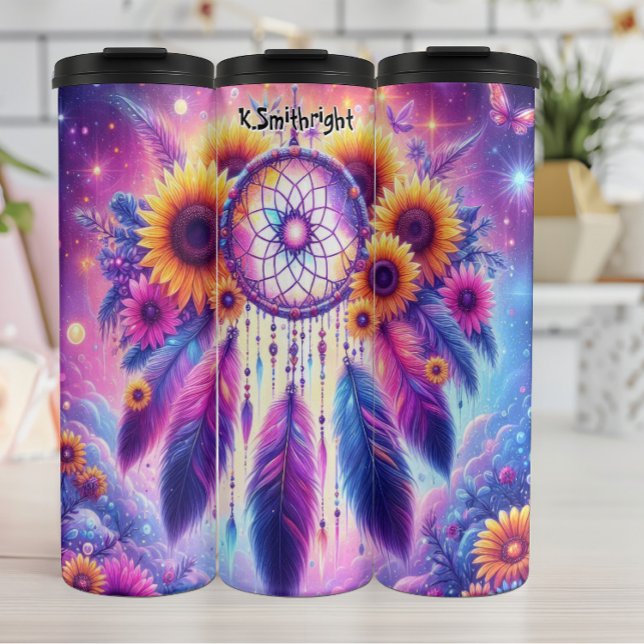 Termo Dreamcatcher radiante con girasoles y plumas (Subido por el creador)