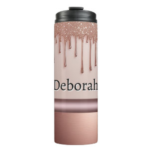 Termo Drip de purpurina de oro rosa con nombre personali