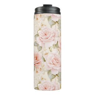 Termo Ducha de Novia Floral Rosas Rosadas Crema