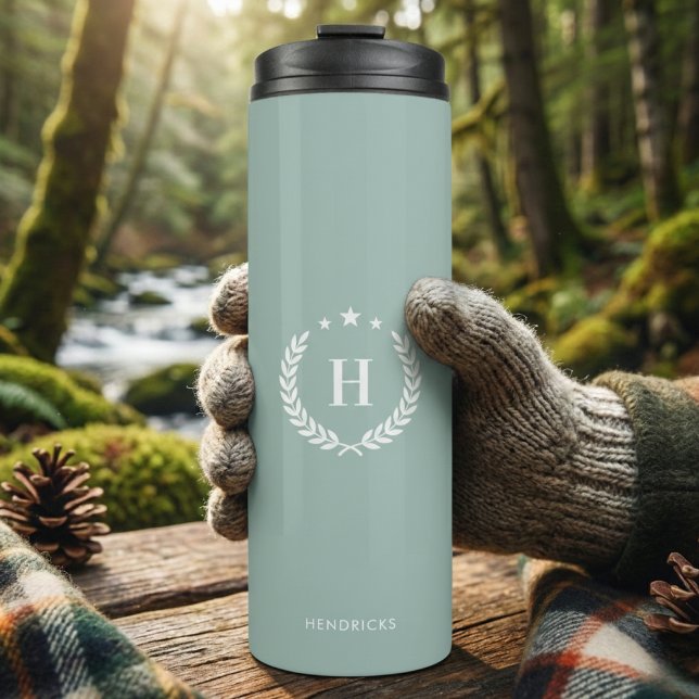 Termo  Duck Egg Green Monogram Stylish Modern Minimalist (Subido por el creador)