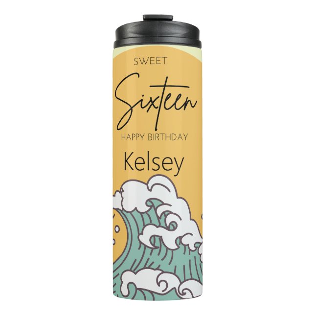 Termo Dulce Dieciséis Olas en Sun Monograma Nombre (Anverso)