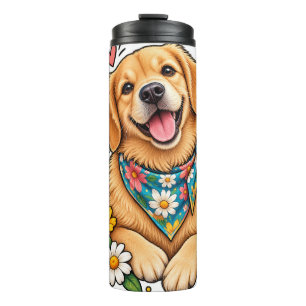 Termo Dulce diseño digital de Golden Retriever floral co