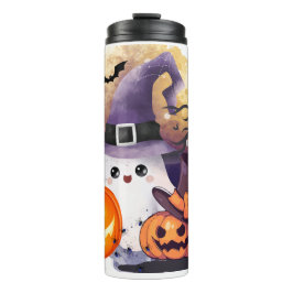 Termo Dulce Fantasma de Halloween con Sombrero de Bruja 