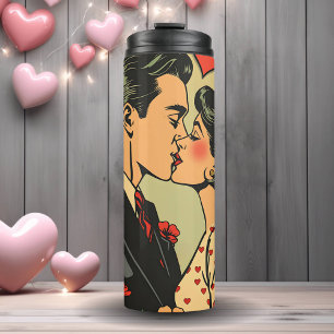 Termo Dulce Pareja de Mediados del Siglo Art Pop Retro