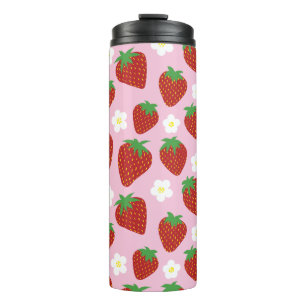 Termo Dulce patrón de fresa en fondo rosa