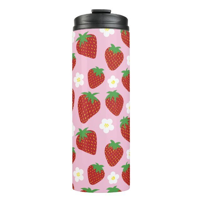 Termo Dulce patrón de fresa en fondo rosa (Anverso)