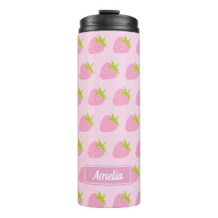 Termo Dulce patrón de fresa rosa personalizado para chic