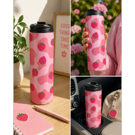 Termo Dulce Patrón de Vaca Fresa Kawaii