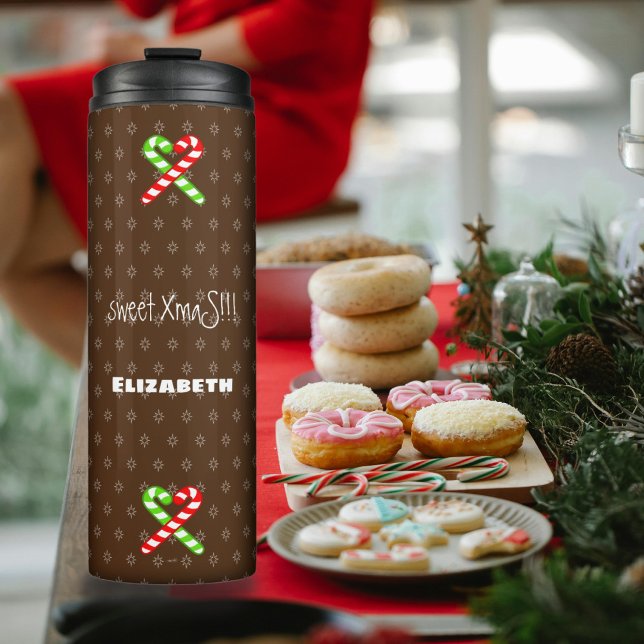 Termo dulces XmaS Gingerbread Pals-Candy Cane Personaliz (Add a cute warm touch for your Christmas beverages.)